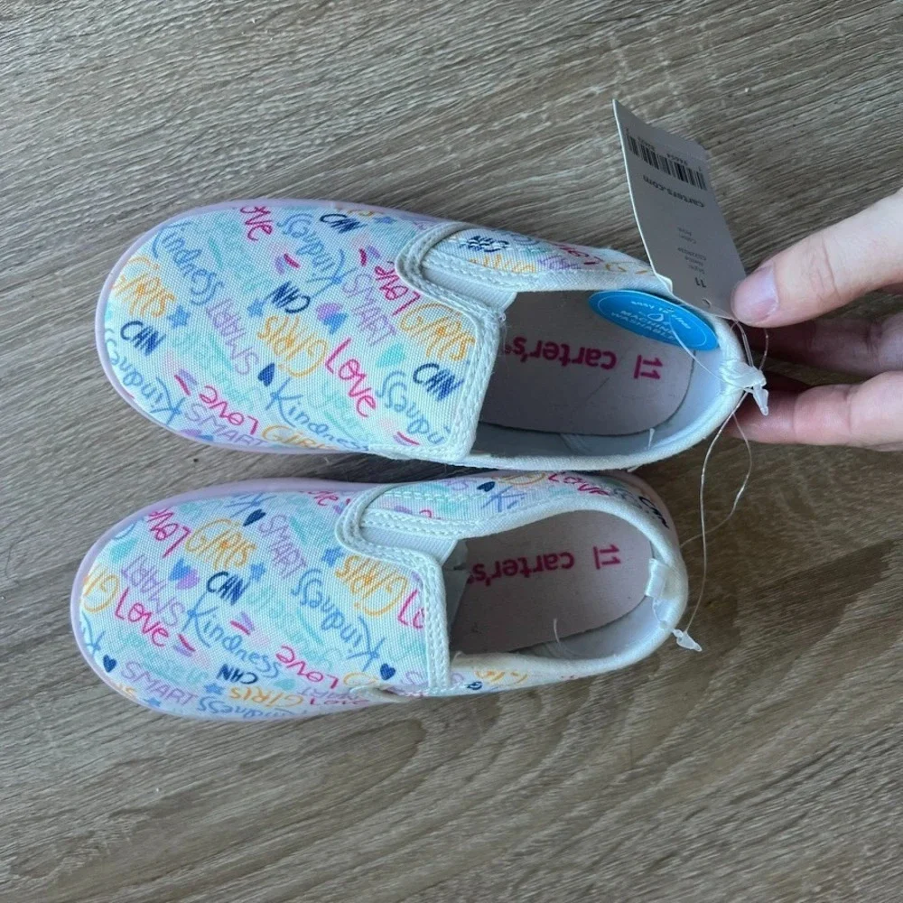 Carter's Nettie Toddler Shoes Slip On Words White Size 11 Kids‎ Comfortable